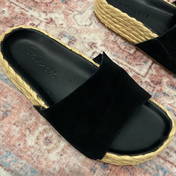 Splendid black suede and woven rope slide on sandals - Picture 2 of 4